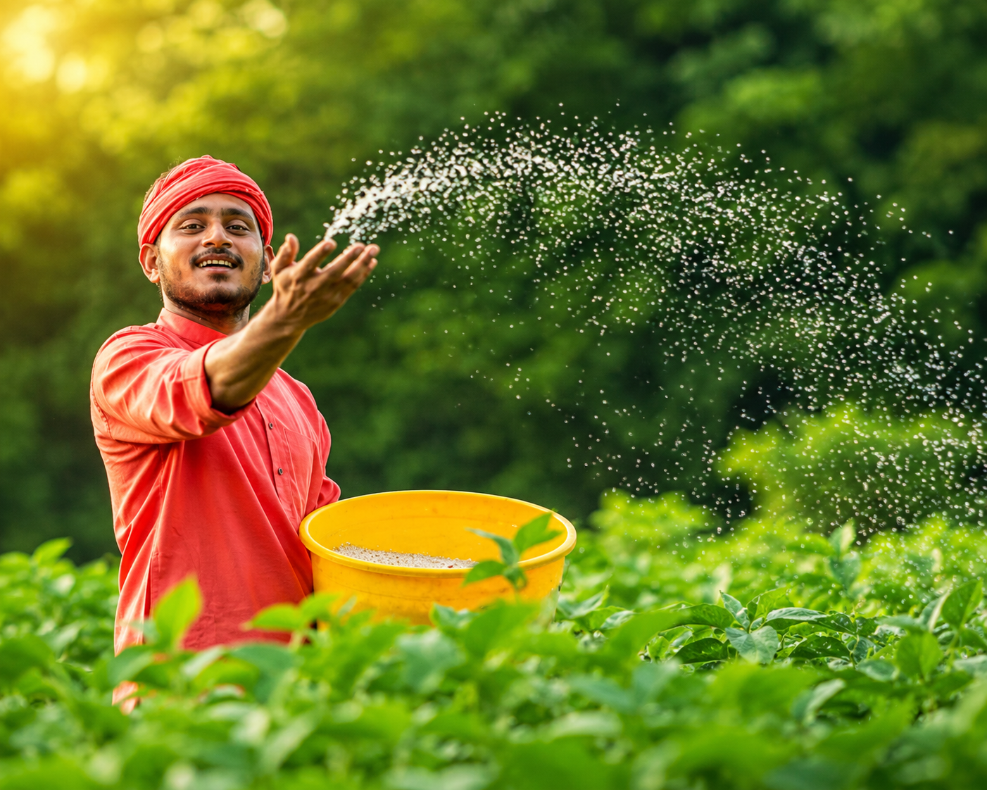 Farmer applying inputs